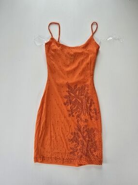Windsor Orange Embellished Spaghetti Strap Mini Dress